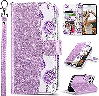 Vista 13 de ULAK Funda tipo cartera compatible con iPhone 14 Plus con tarjetero [bloqueo RFID], funda con tapa para mujeres y niñas, piel sintética, soporte