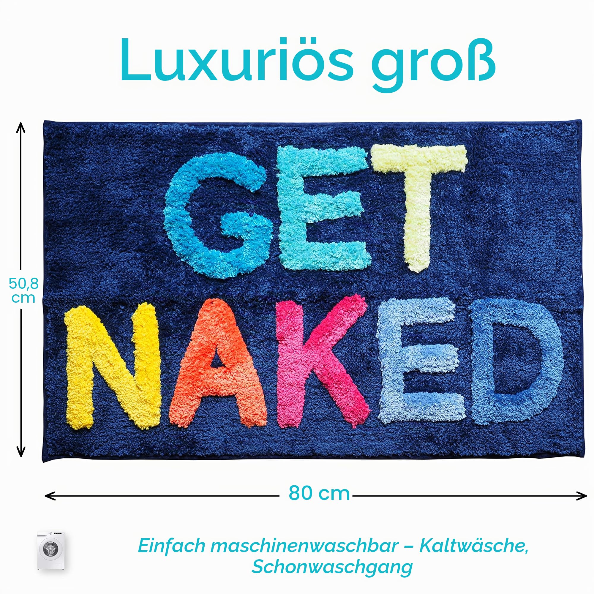 Evovee Get Naked Badematte, , niedlich, Badezimmerteppiche, blau, Regenbogen, mehrfarbig, bunt, für Dusche, Badezimmerdekoration, niedliche, rutschfest, waschbar (Regenbogenblau)
