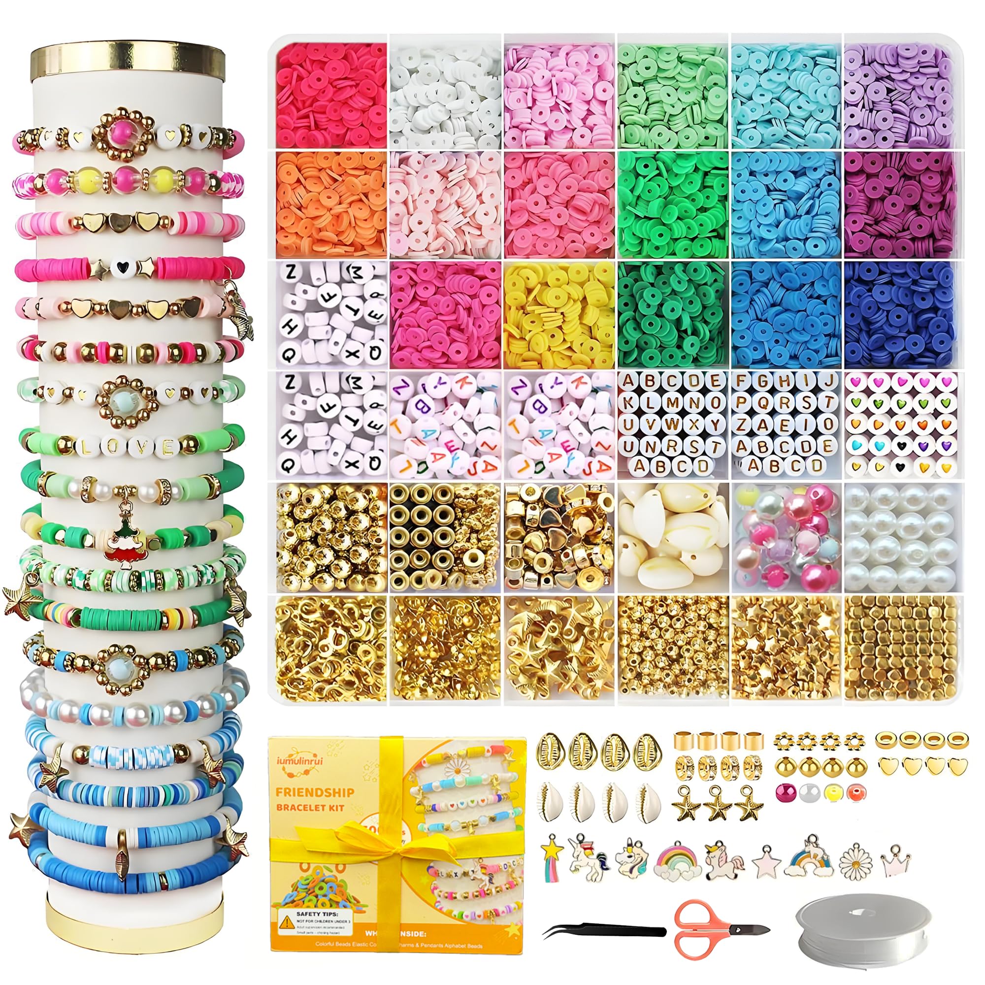 iumulinrui Kit de pulseras de la amistad, pulseras de concierto, 5200 piezas de cuentas de arcilla, kit de fabricación de pulseras tricolor, juego de joyas con colgante, regalos de manualidades