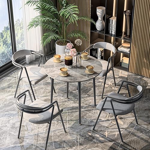 Miniatura 7 de Wisfor Mesa de comedor de piedra sinterizada mesa de centro redonda de recepción de 31.5 pulgadas para 2-4 personas - Mesa de cocina pequeña con