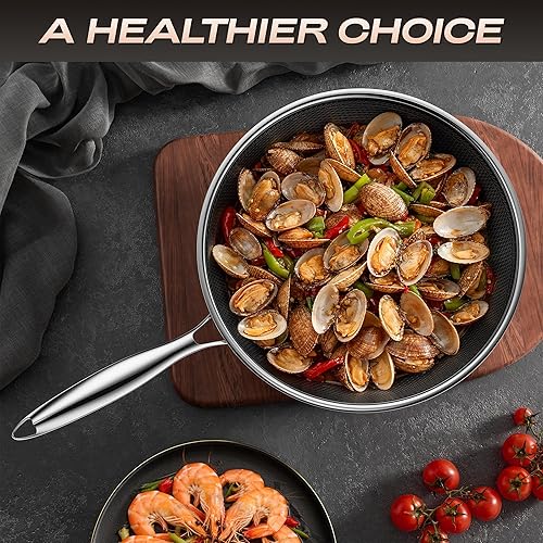 Miniatura 4 de ZEROPAN Wok Pan Hybrid Wok de 12 pulgadas con tapa, woks antiadherentes de acero inoxidable y sartenes para freír, lavavajillas hasta 12 pulgadas,