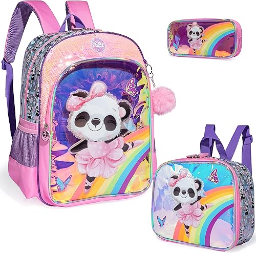 Egchescebo Mochila transparente para niÃ±os y niÃ±as, con bolsas de almuerzo de felpa, Pink-xm-sb, Mochilas tipo mochila