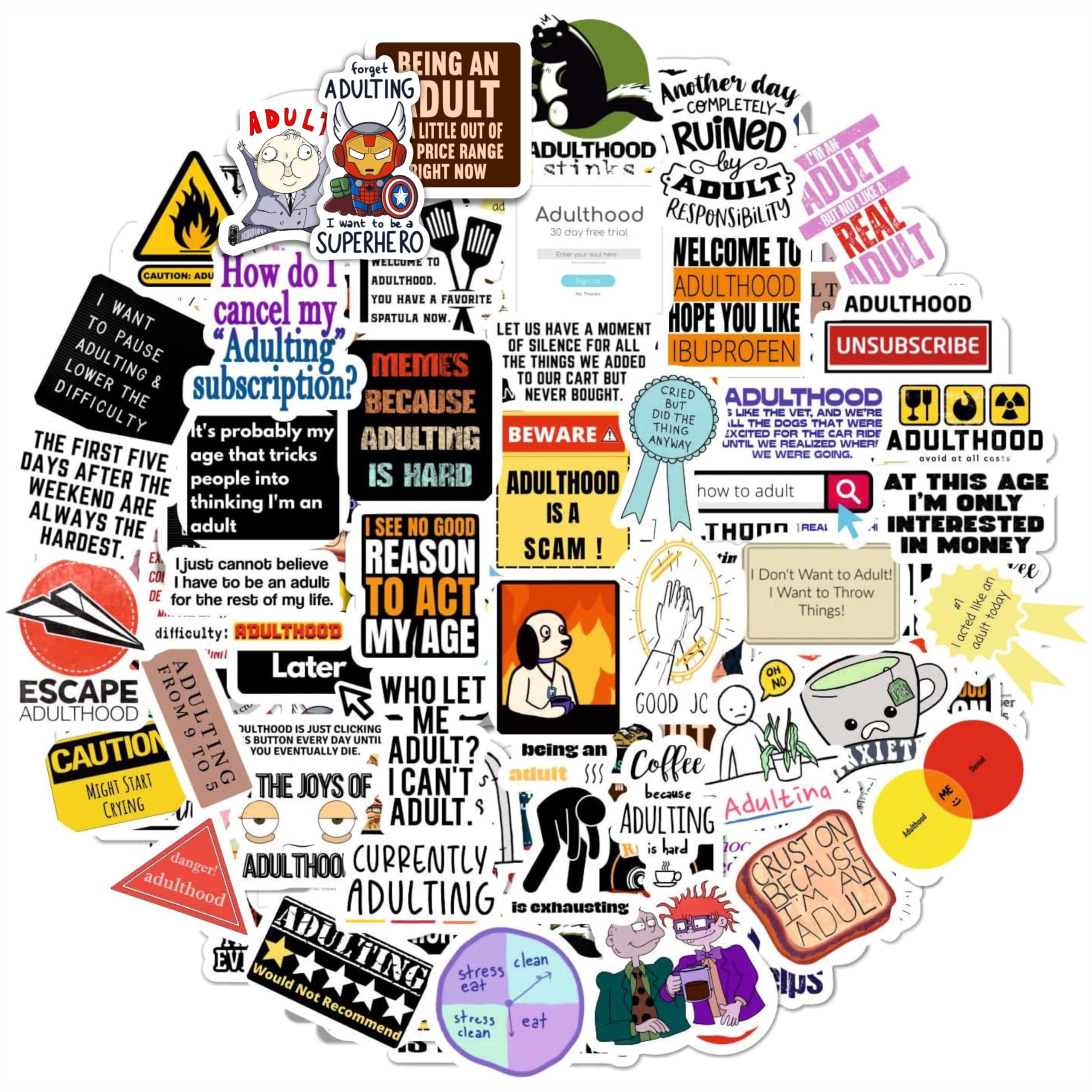 BulbaCraft 100Pcs Funny Adulting Stickers, Adulting is Hard Stickers, Funny Decals for Adults, Adult Reward Decals, Gifts for Women & Men