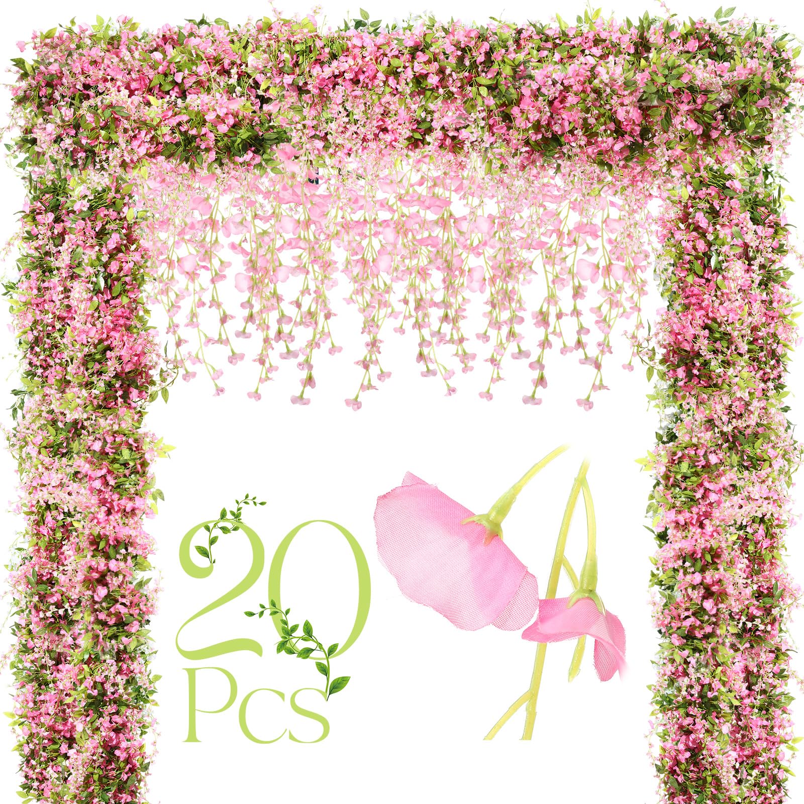 Crowye Künstliche Glyzinien-Girlande, 2,2 m, Seide, hängende Blumenranken, Blumenranken für Wand, Hochzeitsbogen, Party, Hintergrund, Zuhause, 20 Stück