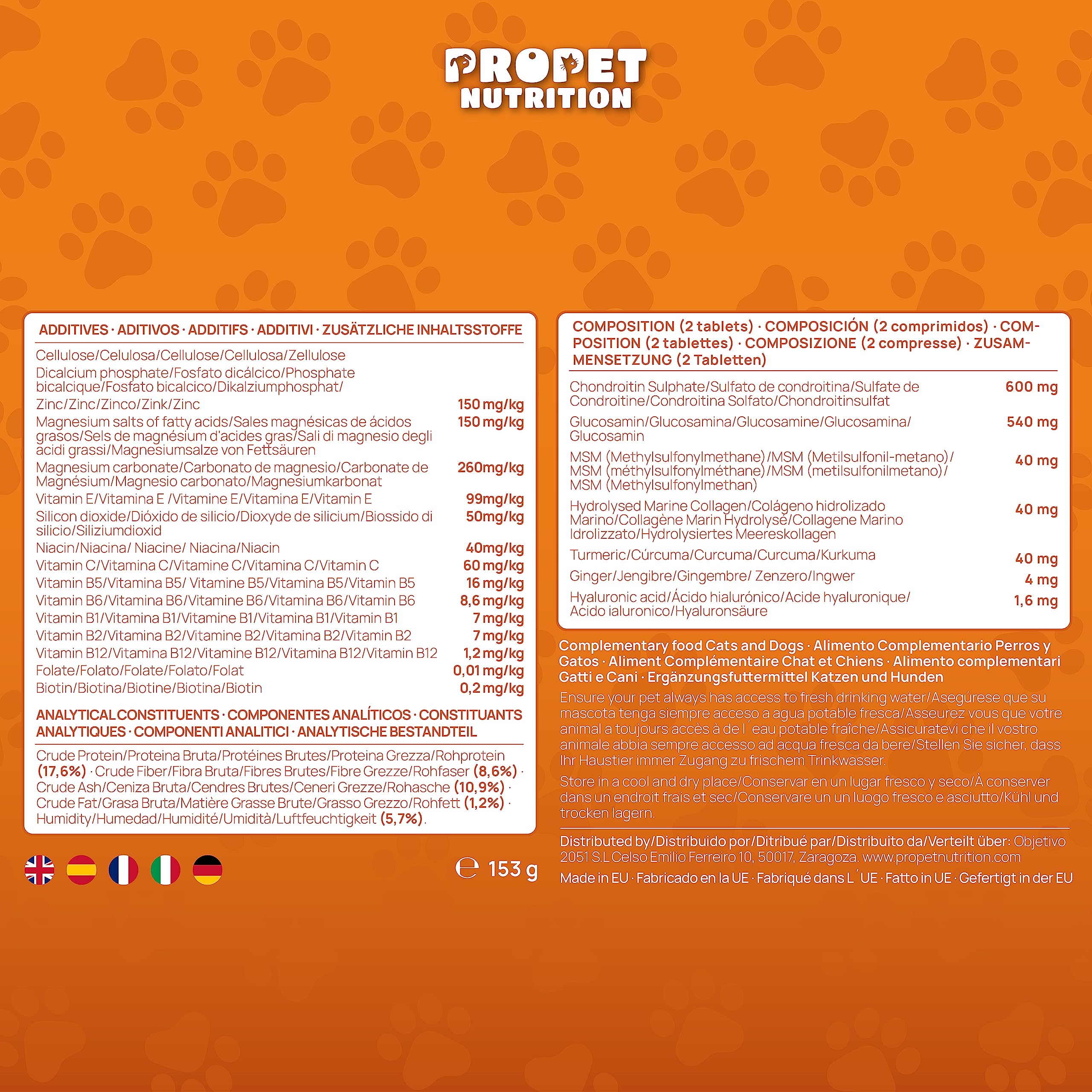 Integratore Articolazioni Cane e Gatto. 180 Compresse. Glucosamina e Condroitina, Collagene, 10 Vitamine per Cani e Gatti. Alta Concentrazione. Antifiammatorio. Supporta la Mobilità. Joint Care Cani