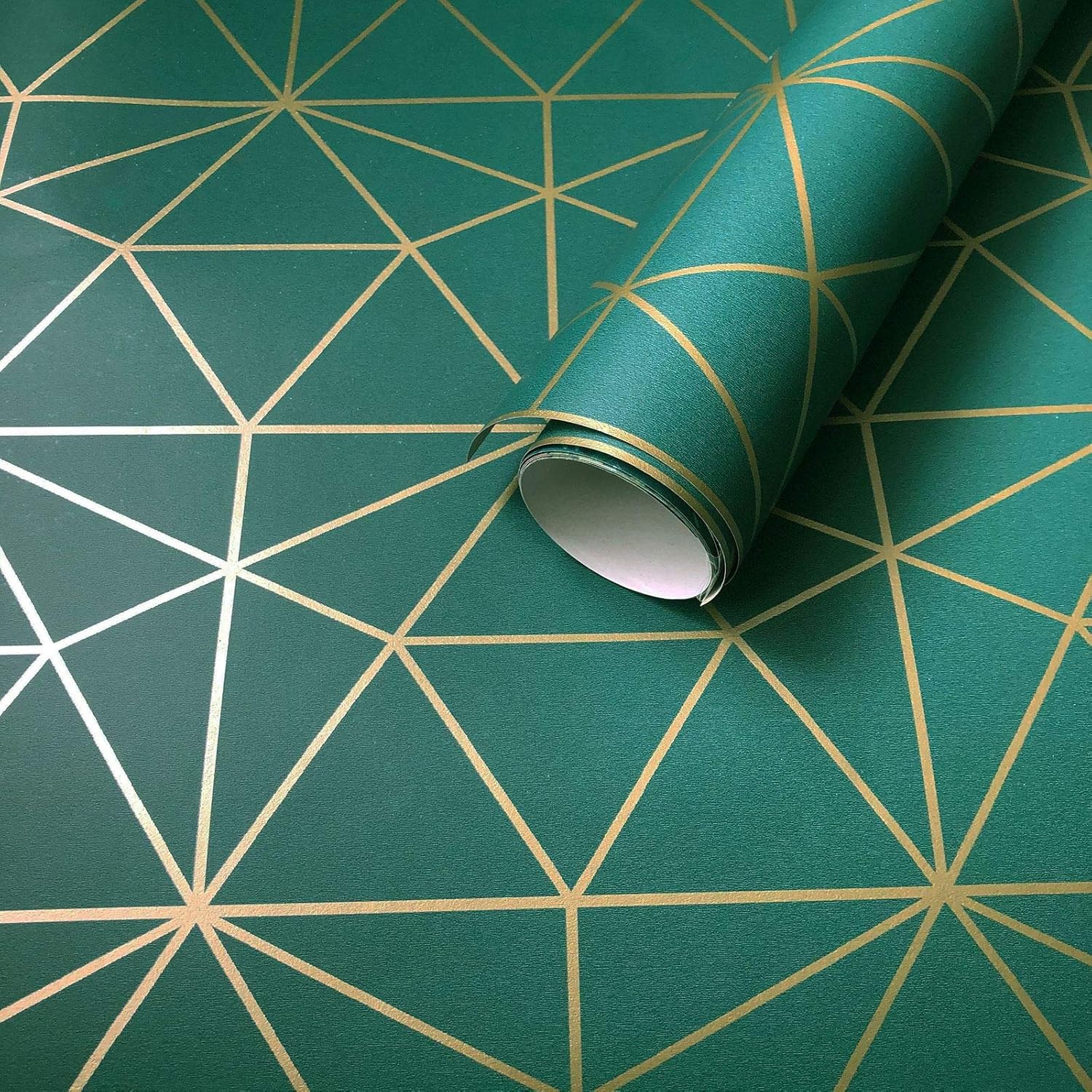 Metro Prism Geometric Metallic Modern Contemporary Triangle Wallpaper - Emerald Green and Gold - World of Wallpaper WOW037