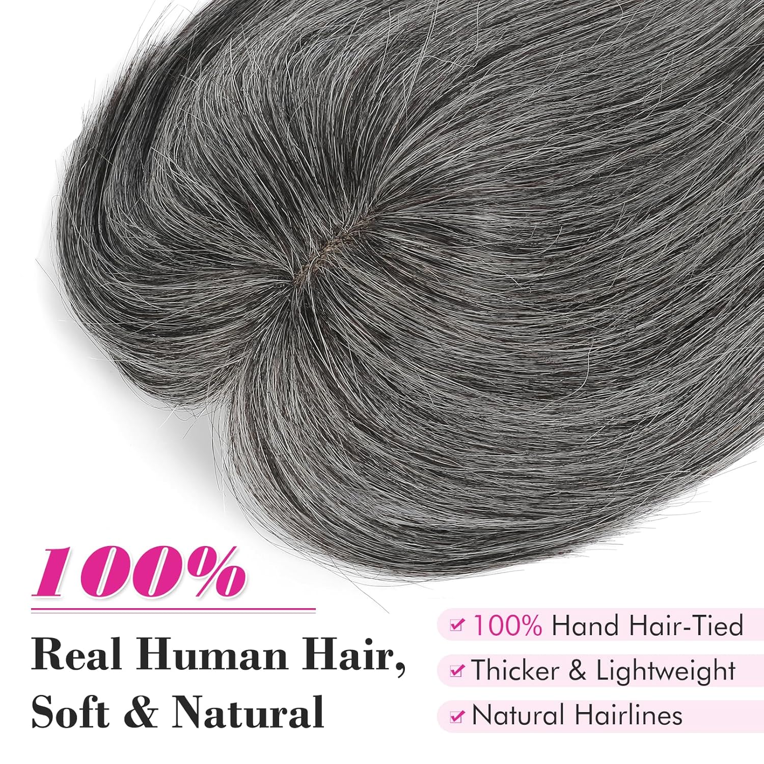 REECHO Hair Toppers for Women Real Human Hair, 10 inch Hair Toppers with Bangs for Women with Thinning Hairs, Dark Grey REECHO Hair Toppers for Women Real Human Hair, 10 inch Hair Toppers with Bangs for Women with Thinning Hairs, Dark Grey
