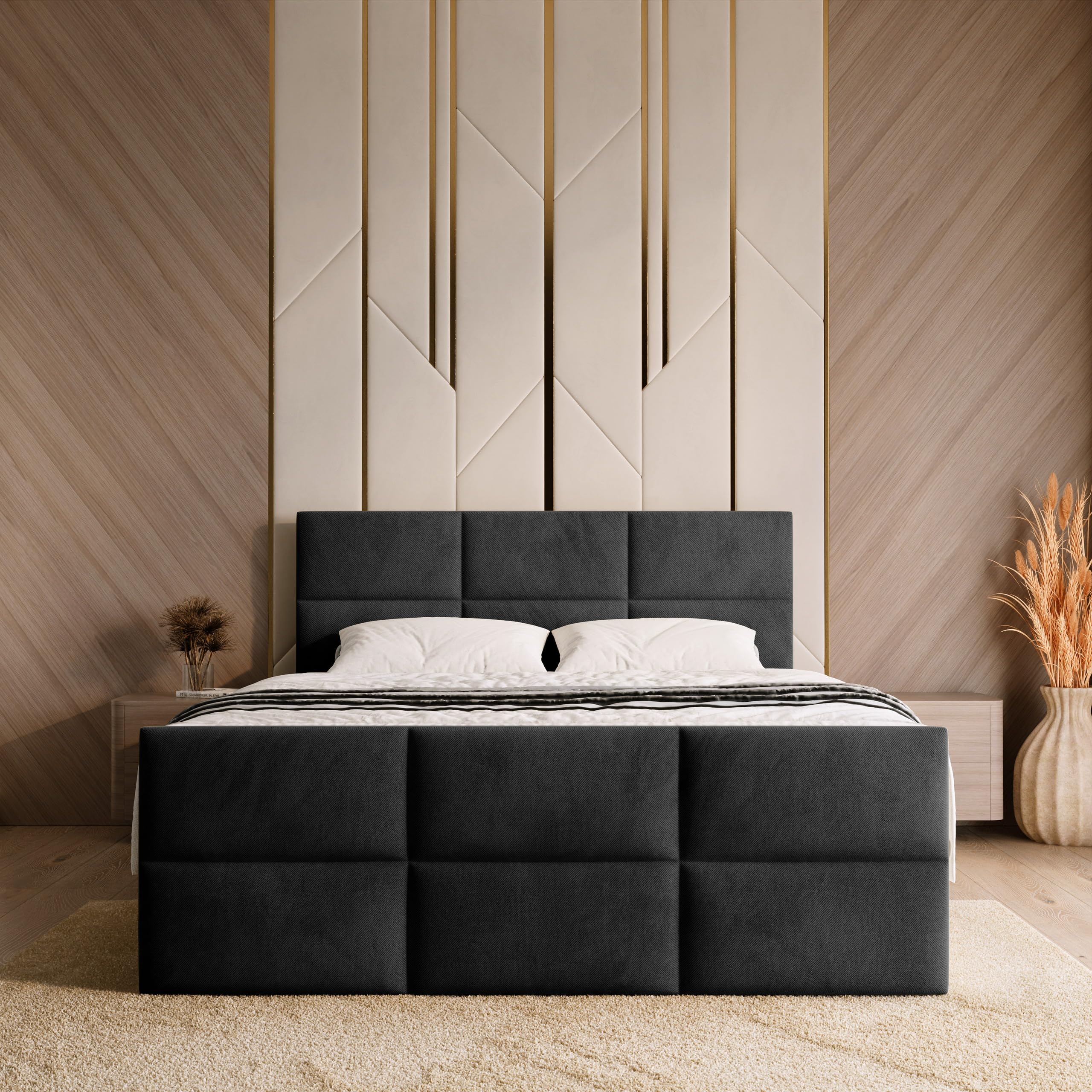 BROMARKT Boxspringbett mit Matratze 180x200 Bett mit Bettkasten Schwarz