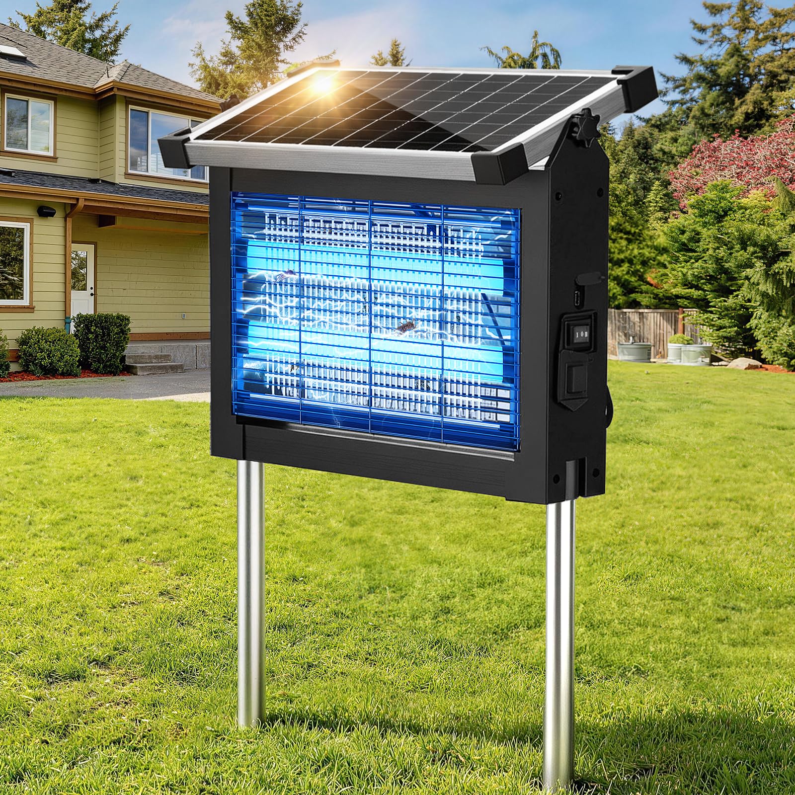 - Solar Bug Zapper Outdoor, Jinyeda 4500V Mosquito Zapper, Waterproof Electric Mosquito Killer, Auto Sensor, Cordless Fly Trap Insect Zapper 4000mAh for Patio Home Backyard Garden Camping