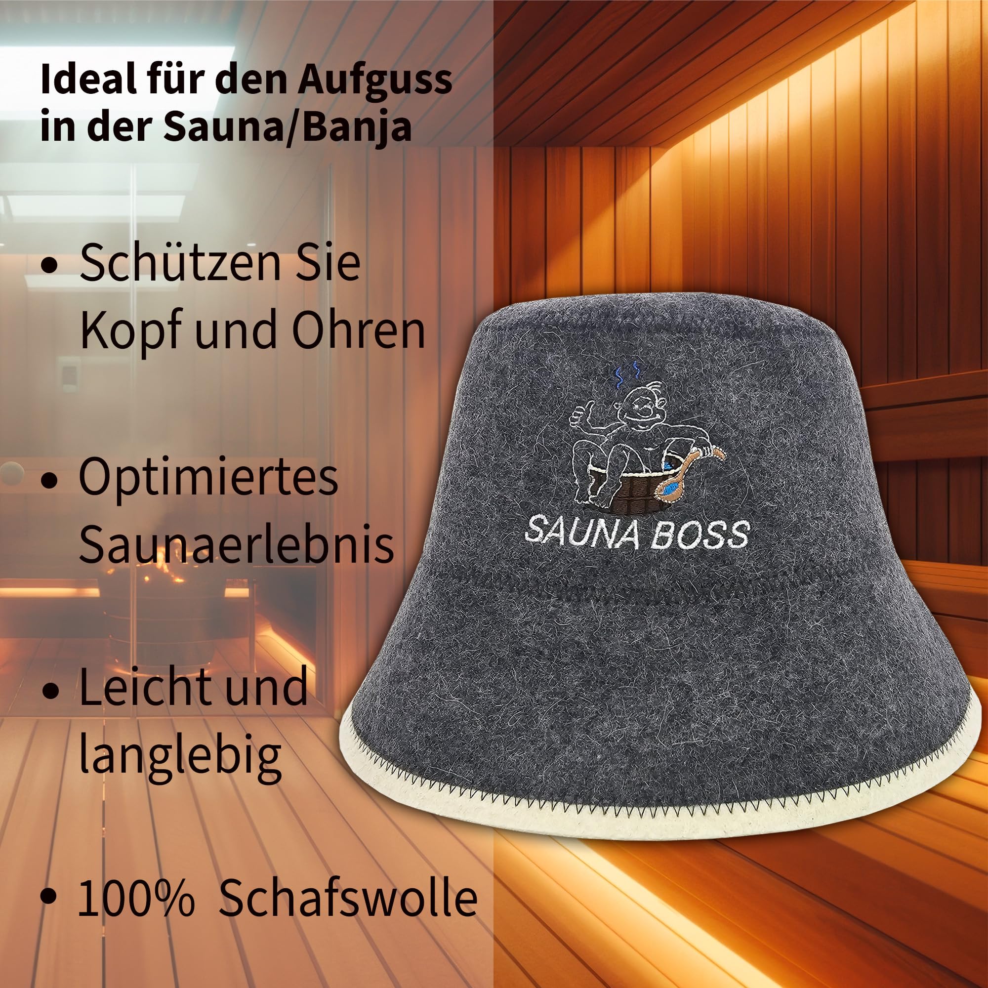 Chapeau de sauna Boss pour homme - Bonnet de sauna parfait en 100 % feutre - Chapeau de sauna, chapeau de sauna, chapeau de sauna, chapeau de sauna, chapeau pour homme - Cadeau de sauna pour