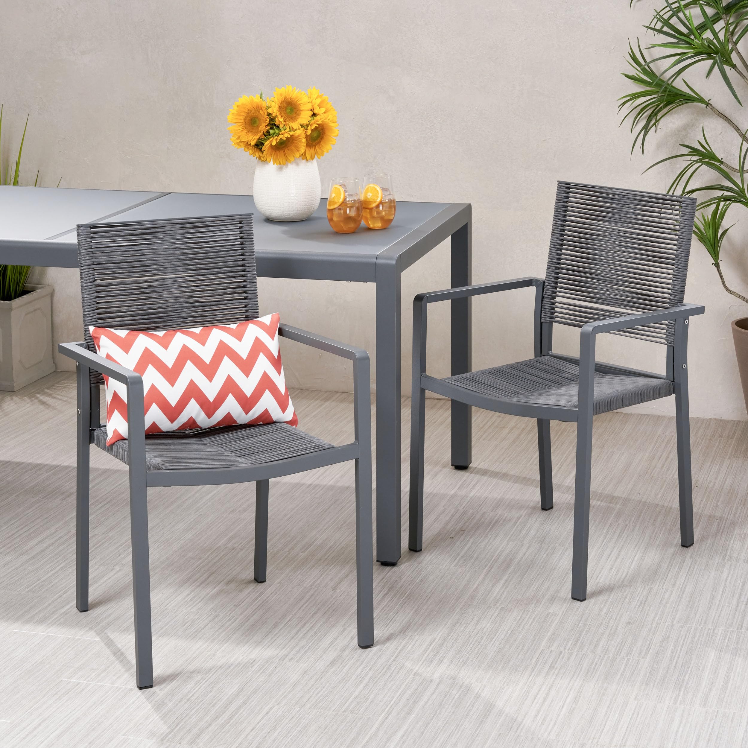 Amazon.com : Outdoor Modern Aluminum Dining Chair with Rope Seat