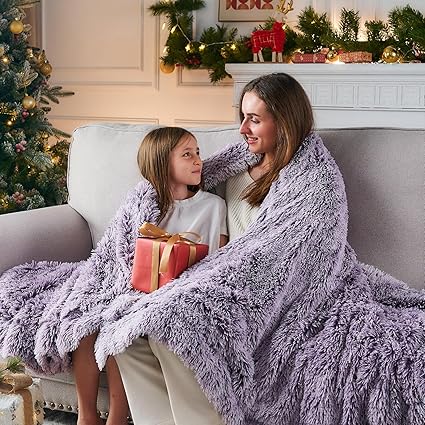 GONAAP Fuzzy Faux Fur Throw Blanket Frosty Purple Super Soft Cozy Plush Fuzzy Shaggy Blanket for Couch Sofa Bed (Frosty Purple, Throw(50"x60"))
