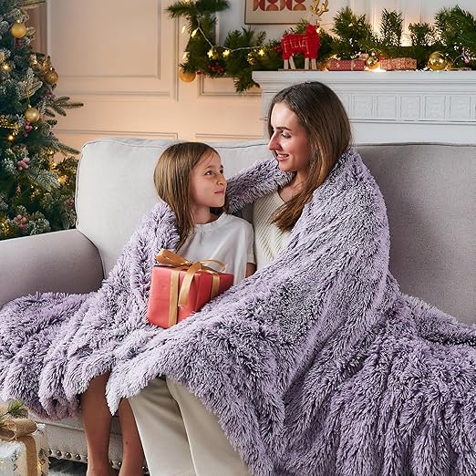 GONAAP Fuzzy Faux Fur Throw Blanket Frosty Purple Super Soft Cozy Plush Fuzzy Shaggy Blanket for Couch Sofa Bed (Frosty Purple, Throw(50"x60"))