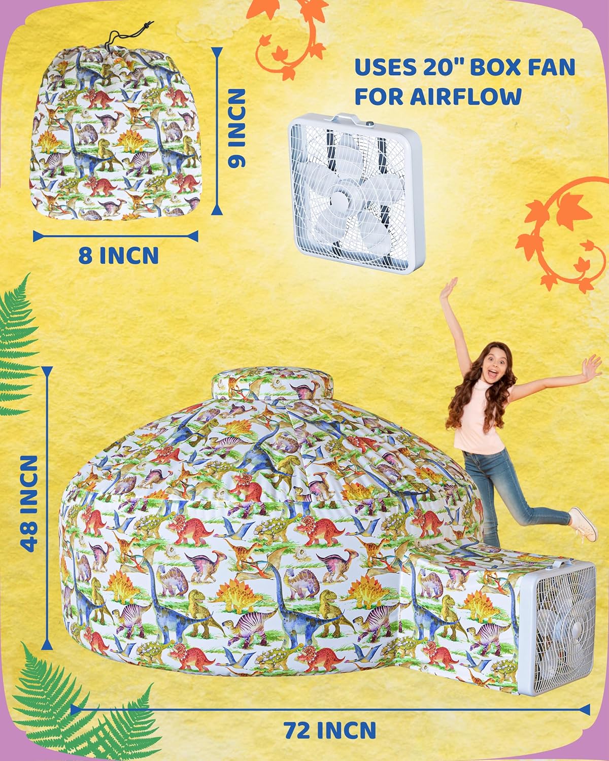 Skywin- Air Tent Playhouse for Kids (Mermaid+ Dinosaur+ Camo Star) -77x50 Inches Inflatable Kids Tent Sets Up and Stores Away in Seconds, Fan NOT Included