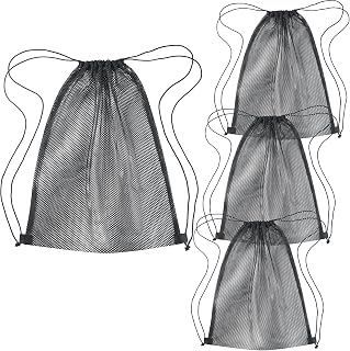 4 Pcs Mesh Drawstring Bag 16 x 20 Inch Heavy Duty Nylon Net Bags, Mesh Backpack Durable for Scuba Diving Gym Hiking Beach Toys Travel Laundry Soccer Basketball Mushroom Foraging Etc (Black)