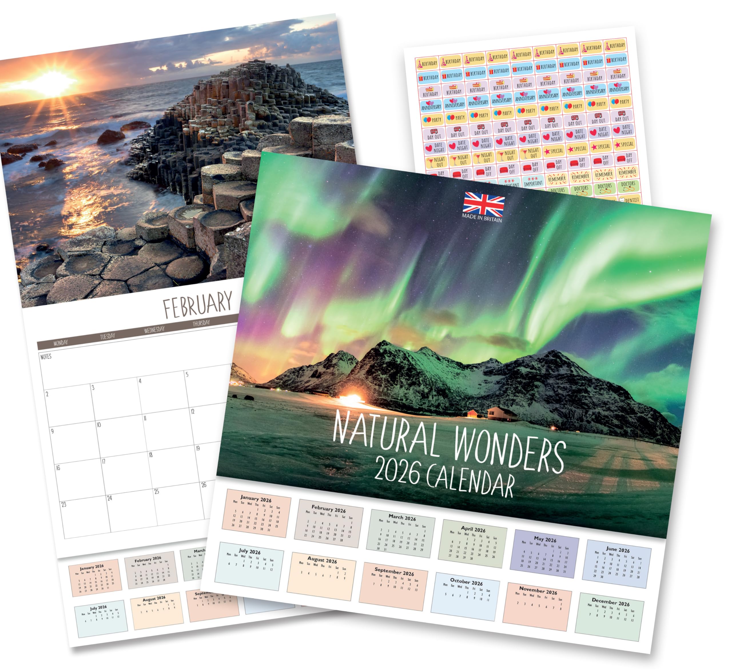 Calendar 2026 UK Natural Wonders 2026 Calendar uk. One Month to View. A3 when open. Wall Calendar by Absolutely Yours.