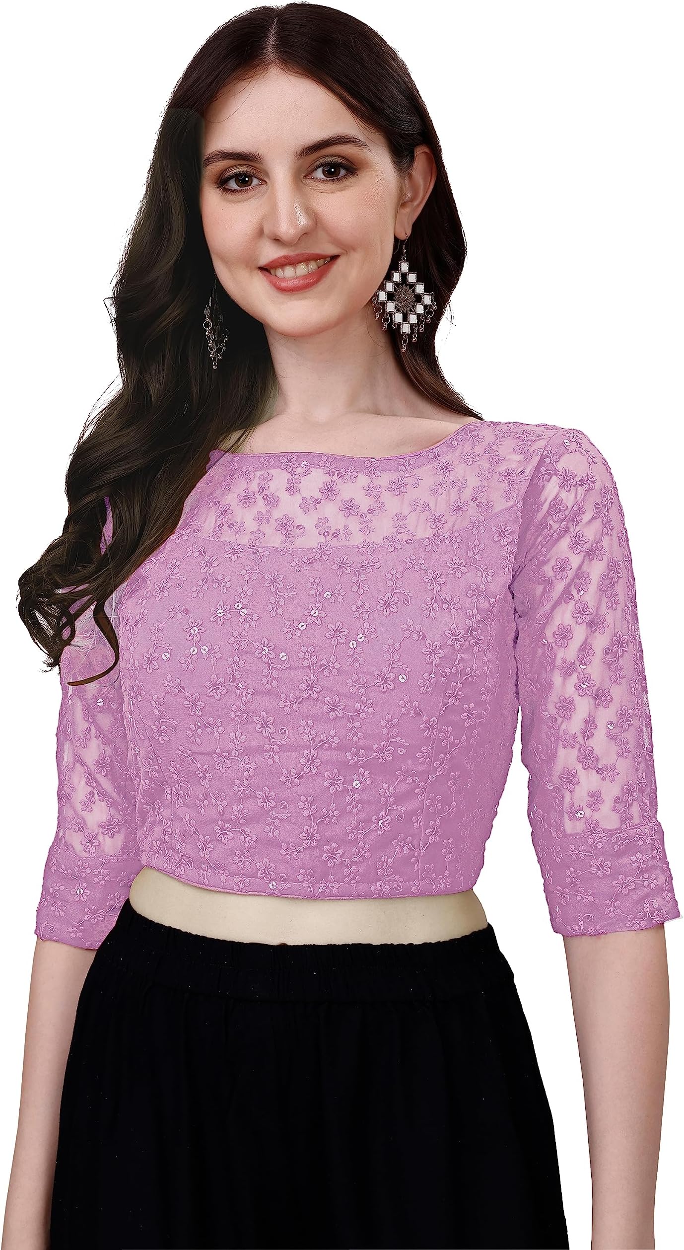 Pujia Mills Womens Readymade Fancy Sifli Work Half Sleeve Saree Blouse.