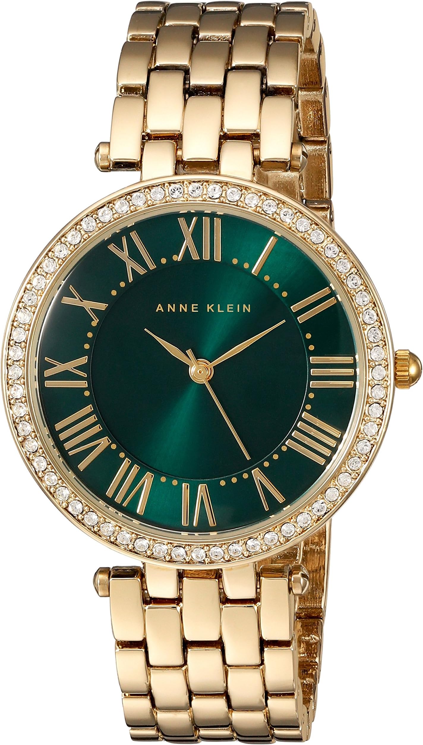 Anne Klein Women's AK/2230GNGB Swarovski Crystal Accented Gold-Tone Bracelet Watch, gold/green, Bracelet Type