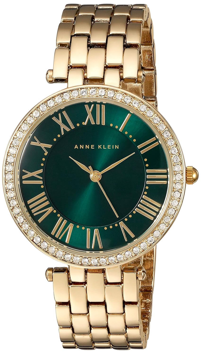 Anne Klein Womens Premium Crystal Accented Gold-Tone Bracelet Watch AK 2230GNGB
