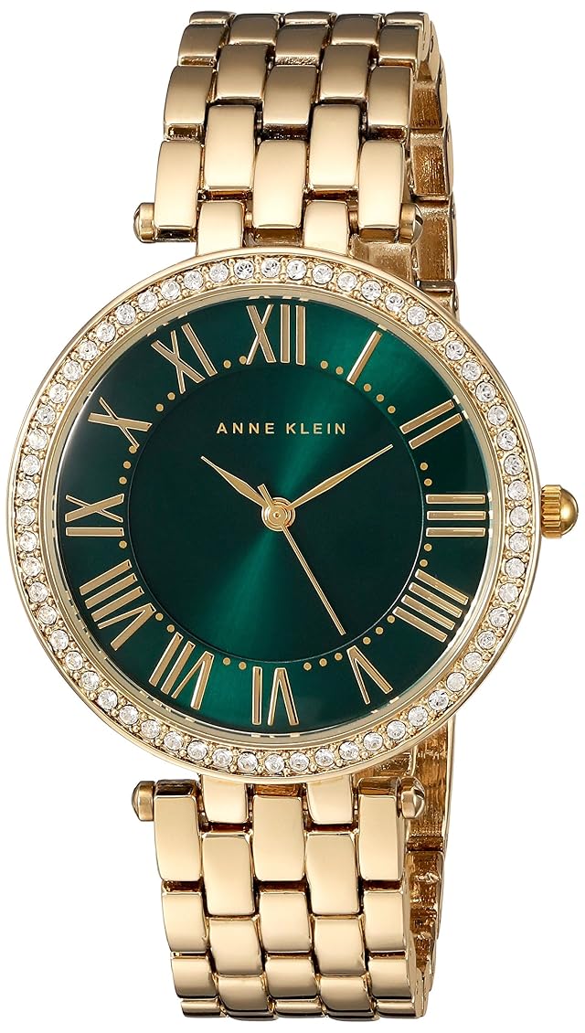 Anne Klein Womens Premium Crystal Accented Gold-Tone Bracelet Watch AK 2230GNGB