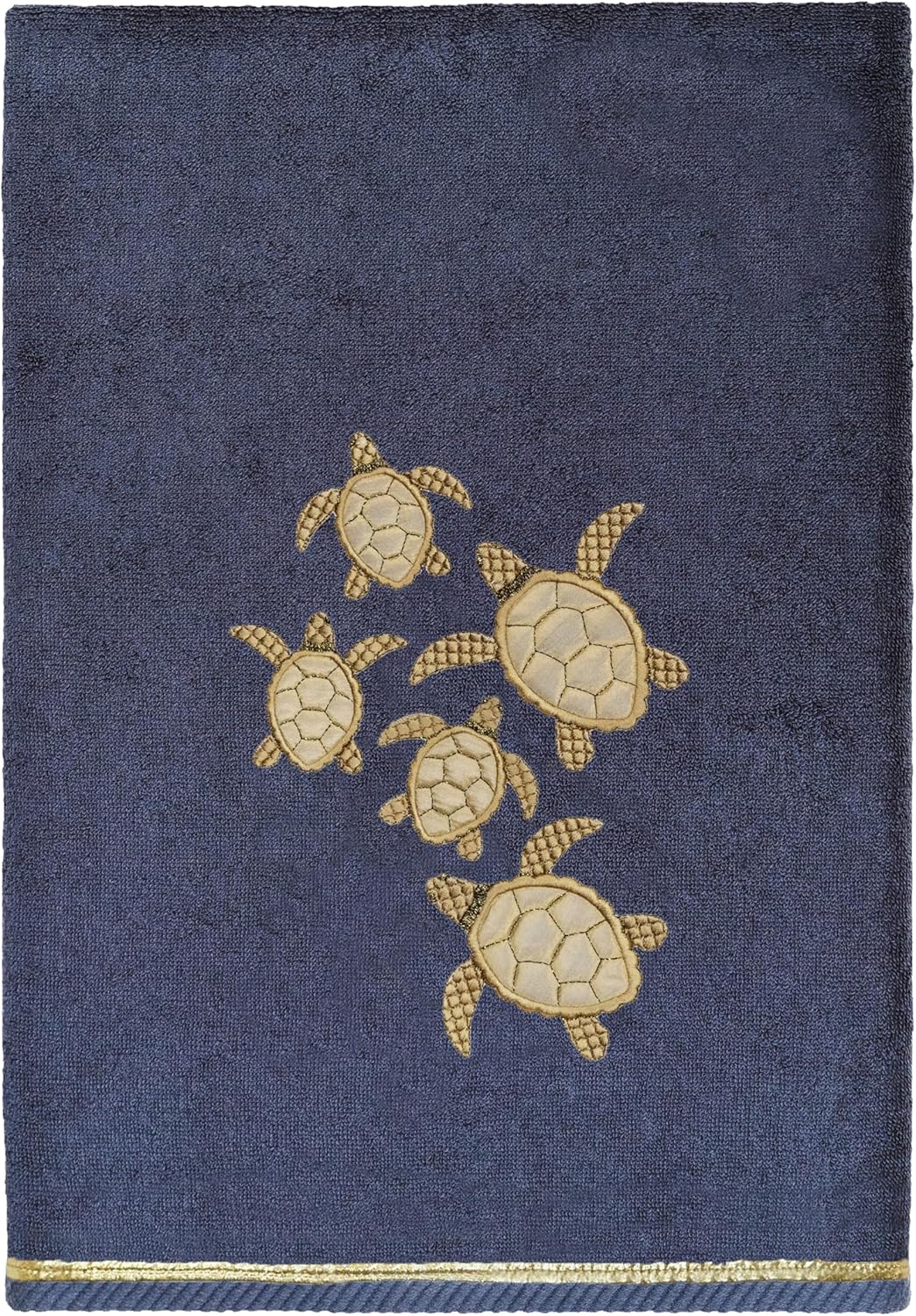 Jewel 2-Piece Bath Towel Set, Metallic Turtle Trim, Superior Turkish Cotton, Super Absorbent, Chic Bathroom Upgrade, 2 Bath Towels, Marine