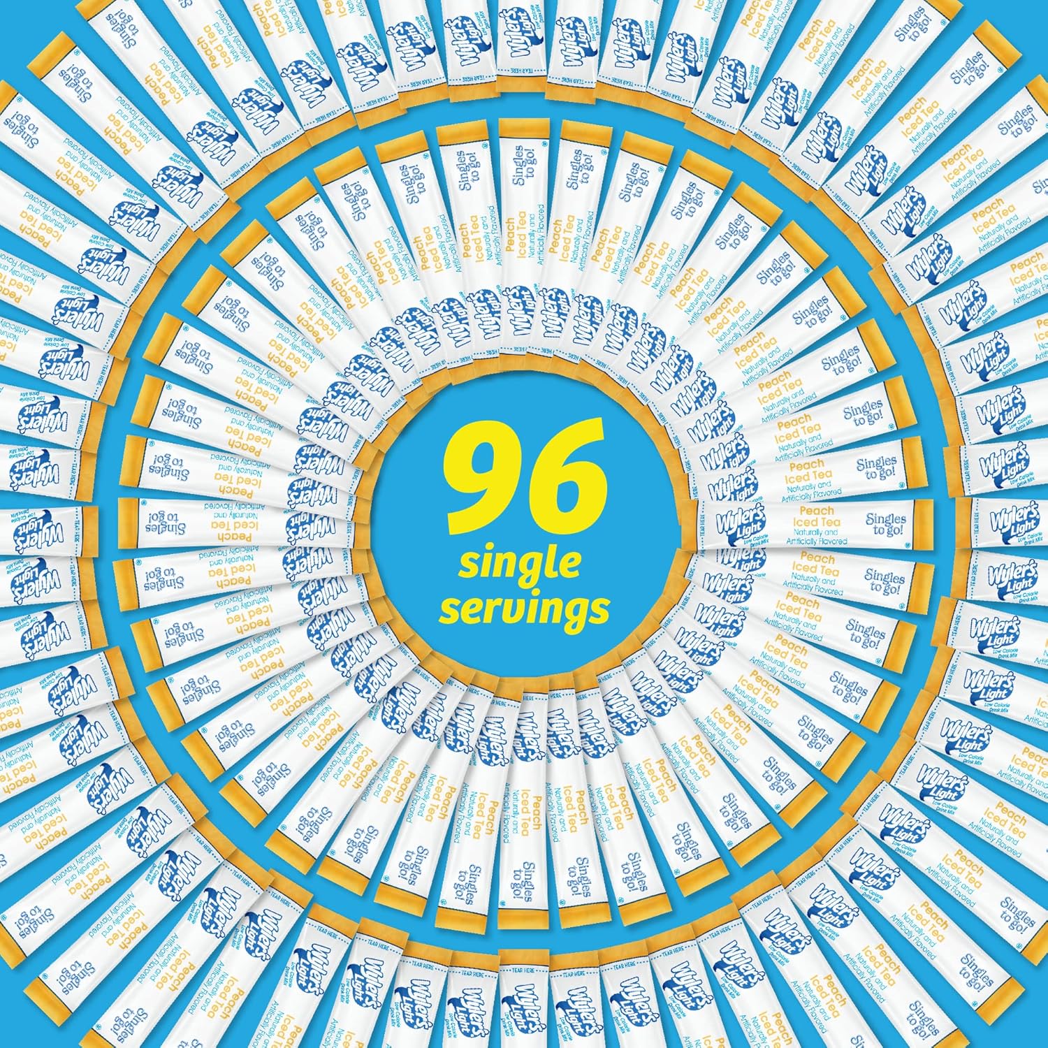 Wyler's Light Singles To Go Powder Packets, Water Drink Mix, 96 Single Servings, Peach Iced Tea, 7 Ounce (Pack of 12), 5.64 Ounce