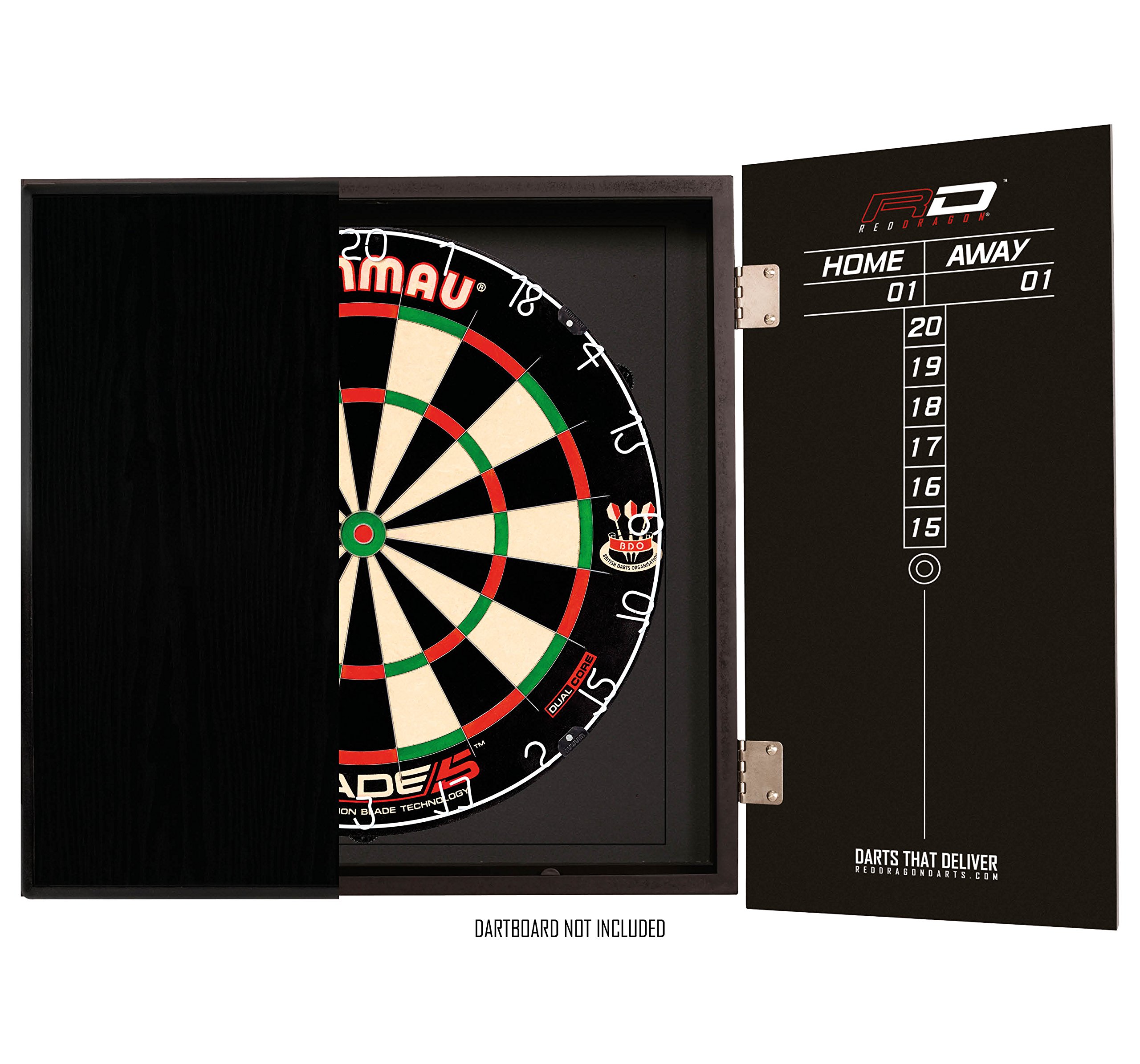 Red Dragon Armadietto per bersaglio per freccette, design sportivo moderno, adatto per Winmau, Red Dragon e Nodor Board, 61 x 70 x 2,54 cm, nero