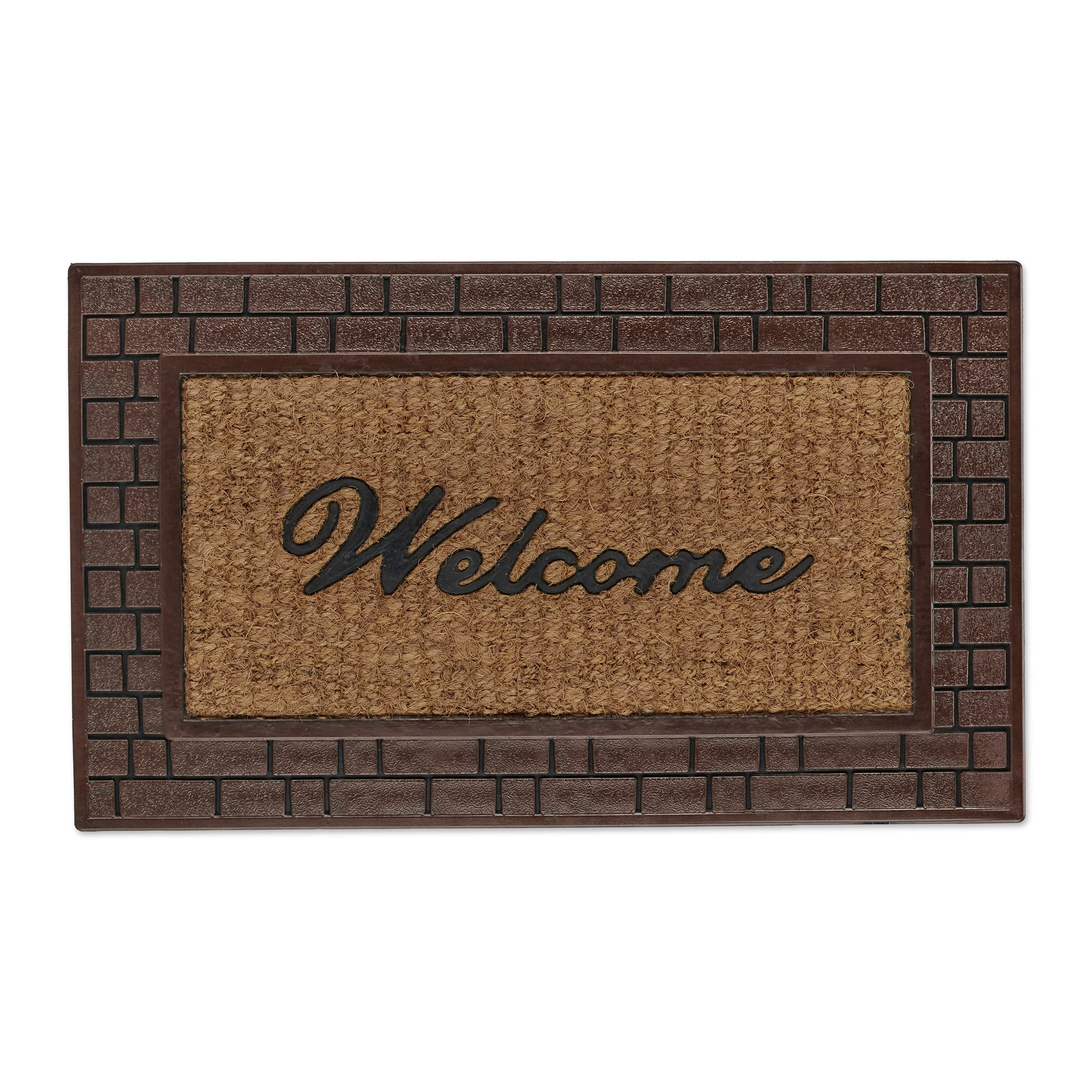Relaxdays Welcome Bricks Doormat Rubber, 40 x 60 cm, Door Mat Inside & Outside, Non-Slip Wiper, Brown/Coir
