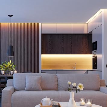 Maxxima 84 in. Hardwired LED Under Cabinet Strip Light, 3220 Lumens, 3000K Warm White, Kitchen and Living Room 120V White Cove Lighting, No Power Supply Needed