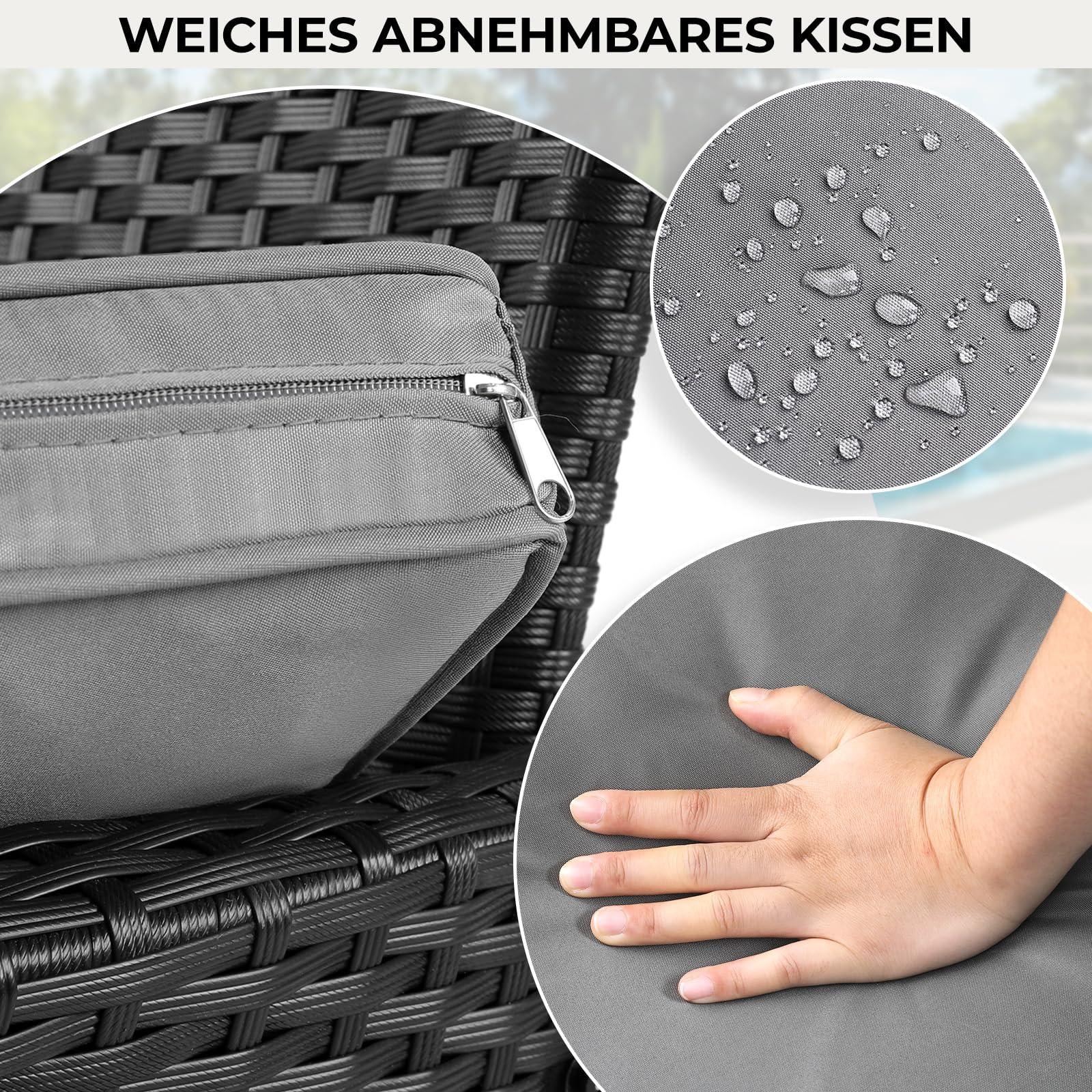 Clevich Polyrattan Gartenbank mit Tisch, Balkonmöbel 2er Set mit Weicher Sitzkissen, Gartenmöbel Set für Kleinen Balkon, Wetterfest, UV-beständig, Outdoor Sitzbank für Terrasse, Garten (Schwarz)