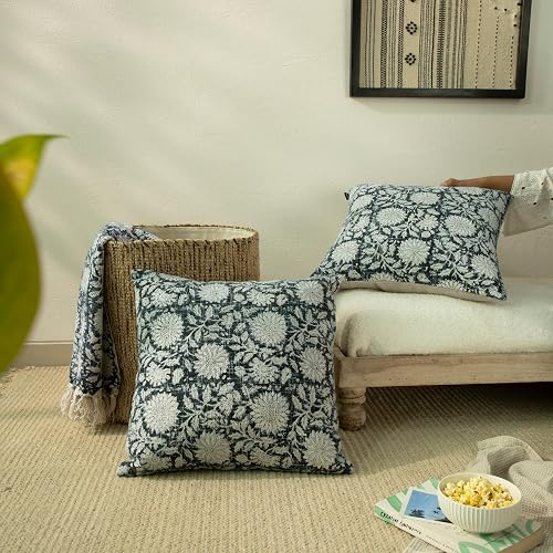 HOME WIBE Handblock Printed Vintage Indian Cotton Decorative Throw Pillow Covers