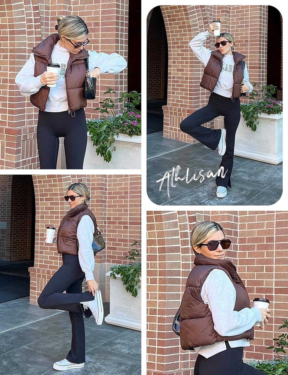 Athlisan Womens Cropped Puffer Vest Zip Up Stand Collar Sleeveless Padded Crop Vests - Image 4