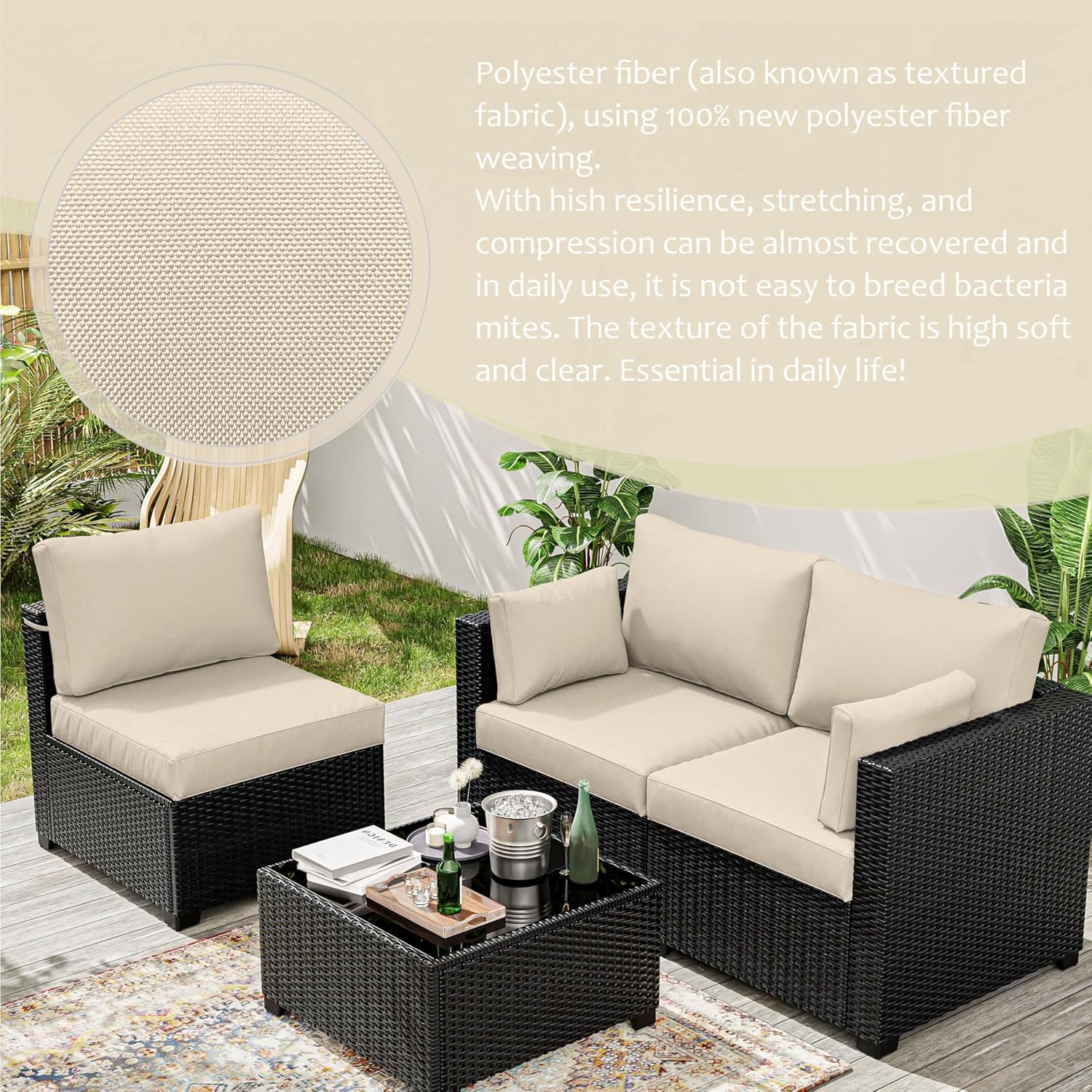 8p Outdoor Cushion Slipcovers Outdoor Patio Cushions Covers Replacement Waterproof with Zipper for 3-Seat Outdoor Rattan Sofa Patio Furniture Cushion Covers Cream, Covers Only