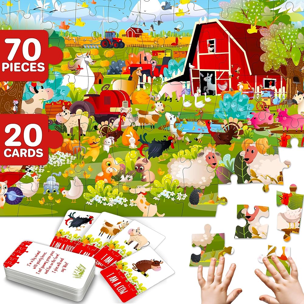 QUOKKA Search and Find Puzzles for Kids Ages 4-6 - Riddle Kids Puzzles 6-8 Years Old - 70 Unique Pcs - 20 Illustrated Guessing Cards - Engaging Children Themes - Farm Puzzle Gift for Toddlers 3-5