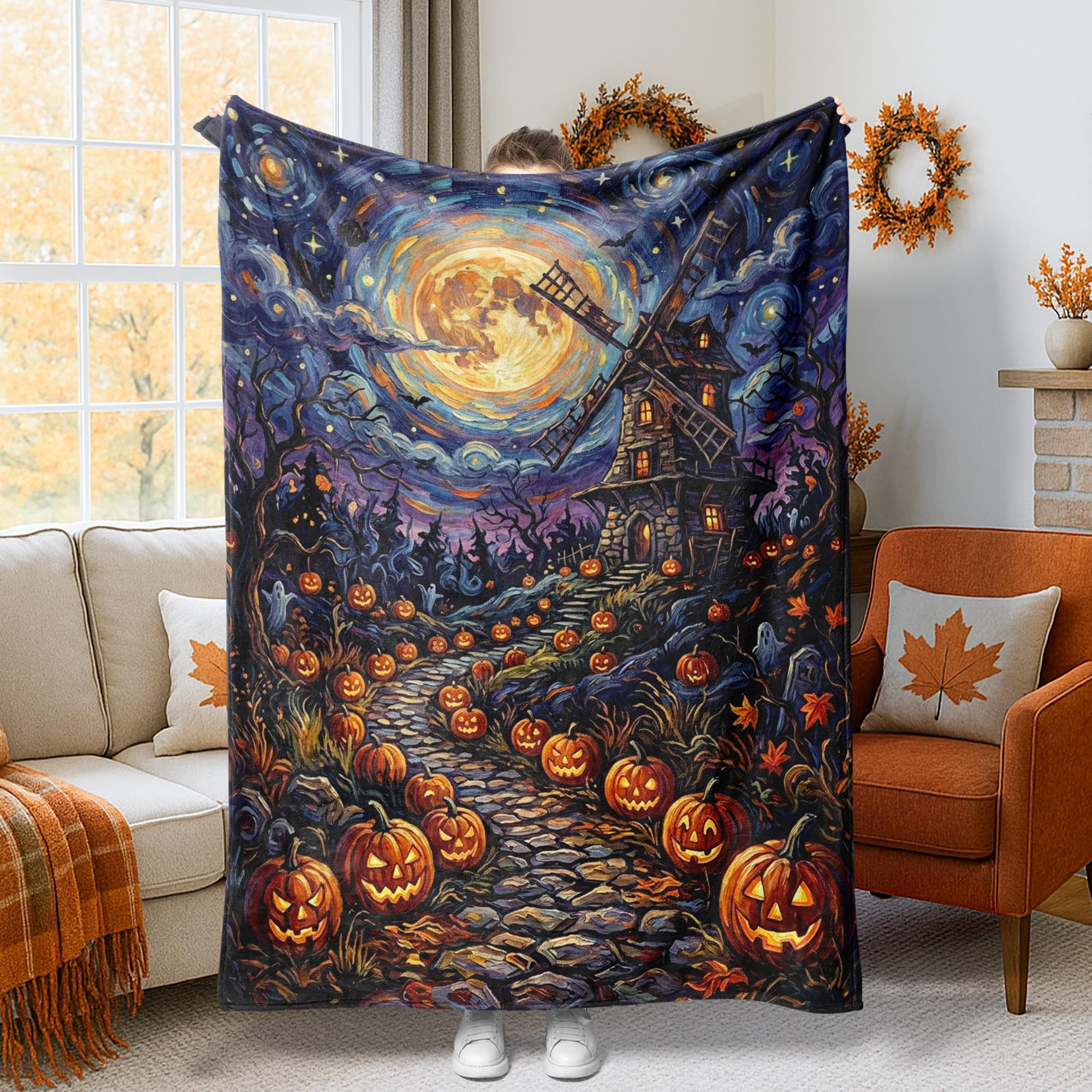 Jeté de citrouilles contre le froid plaid Halloween léger et doux pour canapé et lit
