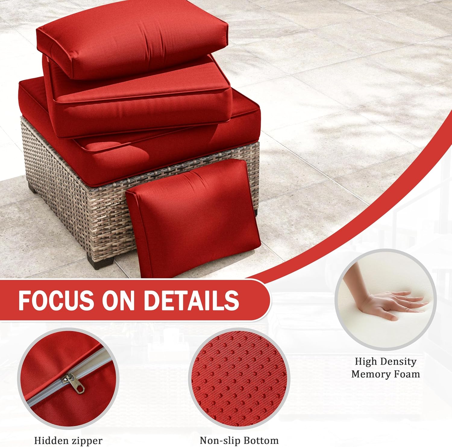 9p Outdoor Cushions Waterproof and Replacement Patio Furniture Cushions for 4-seat Sectional Rattan Conversation Set, Fits Outdoor Sectional Sofa Couch and Chair Set of 4