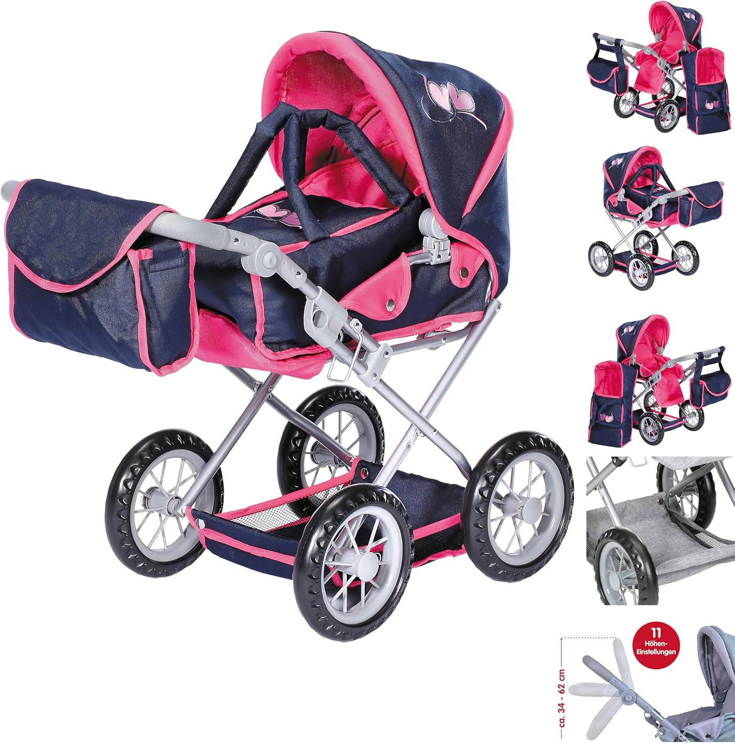 KNORRTOYS.COM Ruby-Flying Hearts 63133 Doll's Pram Blue Pink