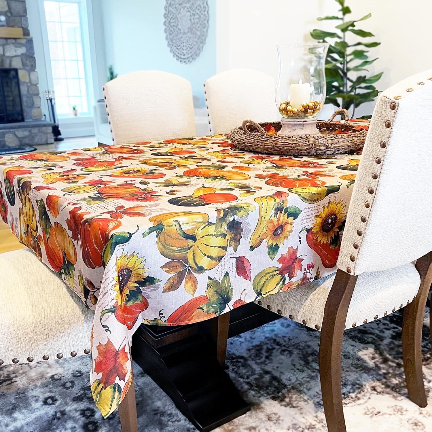 Elrene Home Fashions Grateful Season Fall Harvest Tablecloth, 60 in x 144, Oblong