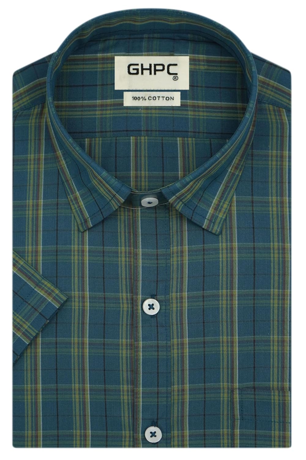 GHPC 100% Cotton Checkered Half Sleeves Regular Fit Formal Shirt for Men