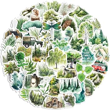 Wilderness Forest Sticker Set 50 Pieces Cute Decoration for Car Laptop Skateboard Bicycle Moped Motorcycle Bicycle Computer Suitable for Adults Children
