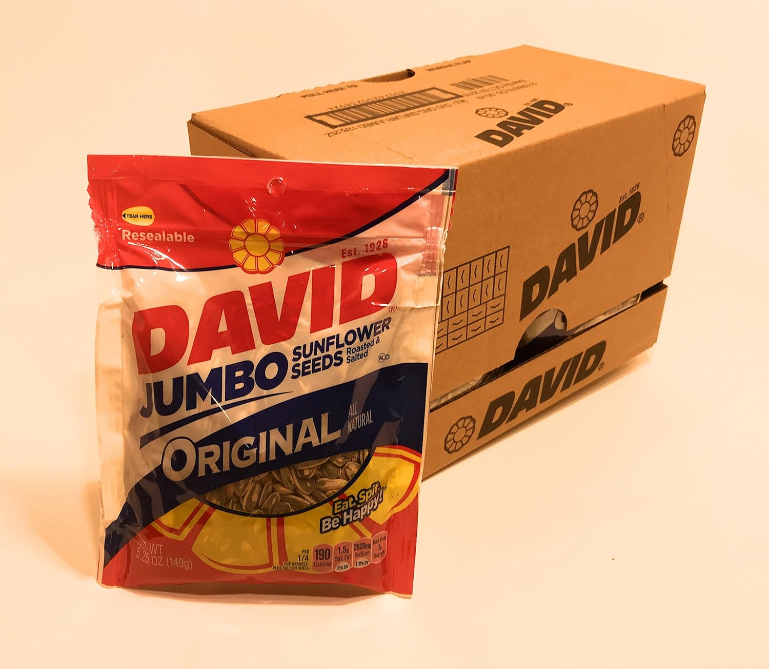 David, Sunflower Seeds Jumbo Black Original , Count 12 (5.25-oz) - Sunflower Seeds / Grab Varieties & Flavors