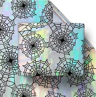 Cheerland Spiderweb Halloween Wrapping Sheets Gothic Decorations Iridescent Gift Wrap Cobwebs Holographic Spider Web Black for Halloween Birthday Bridal Shower Spooky Christmas Party Supplies Favors