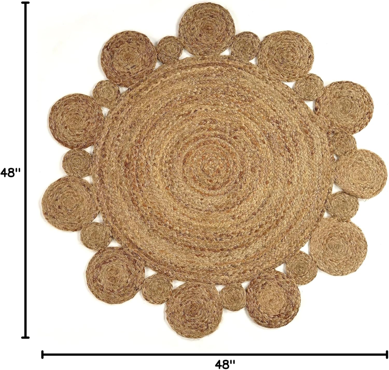 GRUHUM Handwoven Jute Area Rug - 4 feet Round - Natural Fiber - Boho Rustic Vintage Beige Braided Reversible Rug - Eco Friendly Rugs for Bedroom - Kitchen - Living Room - Farmhouse (4'ft Round)