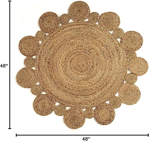 Vista 2 de GRUHUM Alfombra tejida a mano de yute redonda de 4 pies, de fibra natural, alfombra bohemia rústica, vintage, trenzada, reversible, ecológica