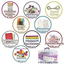 Olly Kids Arts and Crafts Supplies Set- 1000+ Pieces Giftable Craft Box for Kids: DIY Craft Supplies for Toddlers, School Project, and Homeschool