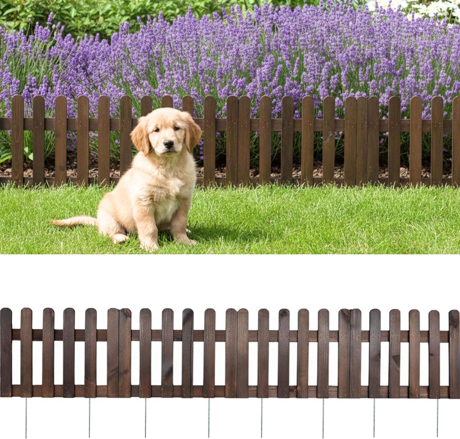 ShopLaLa Landscape Edging (Total 5.5ft Length) Dark Brown Wooden Animal Barrier Fence for Small Dogs, Decorative Flower Bed Border for Pathway, Tree Rings, Yard Patio Outdoor Wood Style Garden Decor