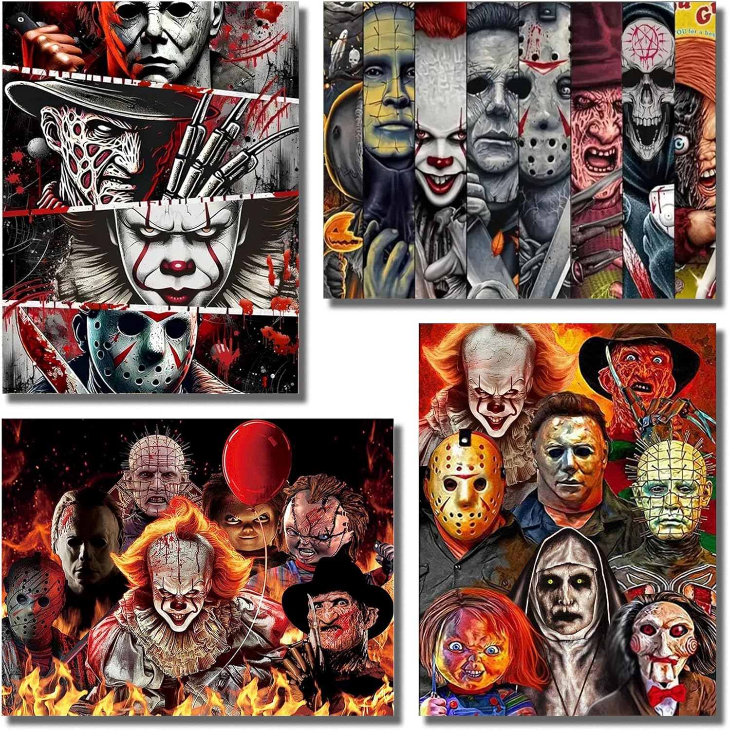 NEGEKFKX 4 Pack Halloween Paint by Numbers Kit for Adults Beginner,Horror Easy Adult Paint by Number Kits on Canvas DIY Painting for Beginners Art by Numbers for Home Wall Decor 16x12 Inch