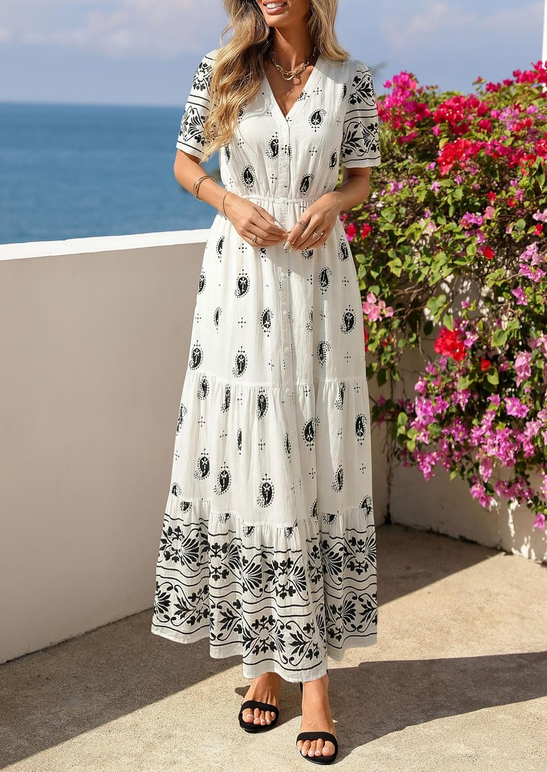 PRETTYGARDEN Womens Summer Boho Maxi Dress 2026 Trendy Short Sleeve V Neck Flowy Beach Floral Dresses with Pockets OEKO-TEX STANDARD 100 - Image 7