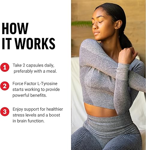 Miniatura 4 de FORCE FACTOR L - Suplemento para aliviar el estrés de tirosina, L-tirosina suplementos de salud cerebral para adultos, cápsulas de L-tirosina de 500
