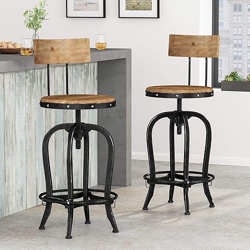 Vista 2 de Christopher Knight Home Ximen Taburete de bar, naturalmente antiguo + cepillo negro plateado